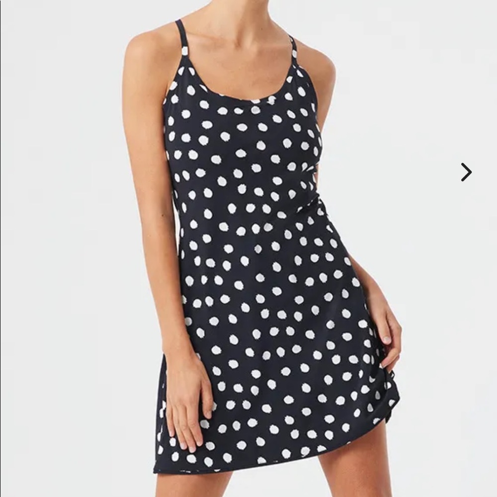 Outdoor Voice Exercise Dress in black polka dot black and white size large